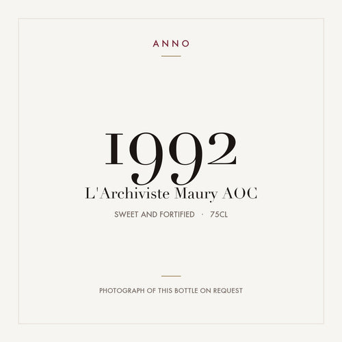 L'Archiviste Maury 1992 AOC 0,75l from Sweet and fortified — ANNO vintage card; photograph of the actual bottle available on request