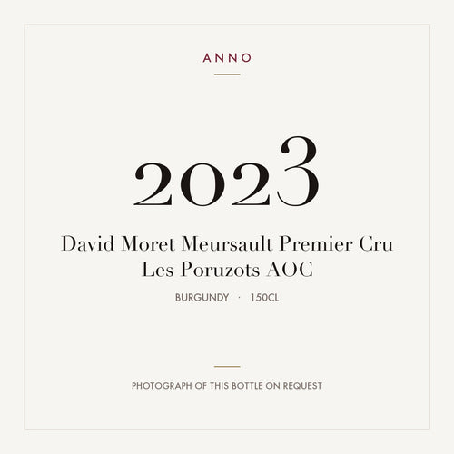 David Moret Meursault Premier Cru Les Poruzots 2023 AOC 1,5l, Borgonha — cartão de colheita ANNO; fotografia da garrafa real disponível a pedido