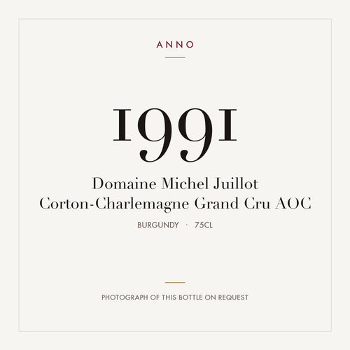 Domaine Michel Juillot Corton-Charlemagne Grand Cru 1991 AOC 0,75l, Bourgogne — ANNO-årgangskort; foto af den faktiske flaske på forespørgsel