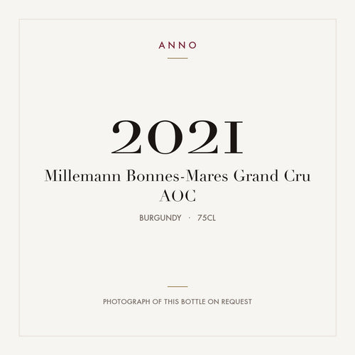 Millemann Bonnes-Mares Grand Cru 2021 AOC 0,75l, Borgoña — tarjeta de añada ANNO; foto de la botella real disponible bajo petición