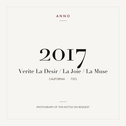 Verite La Desir / La Joie / La Muse 2017 0,75l from California — ANNO vintage card; photograph of the actual bottle available on request