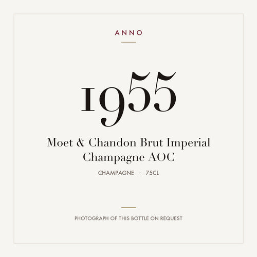 Moet & Chandon Brut Imperial Champagne 1955 AOC 0,75l, Champagne — tarjeta de añada ANNO; foto de la botella real disponible bajo petición