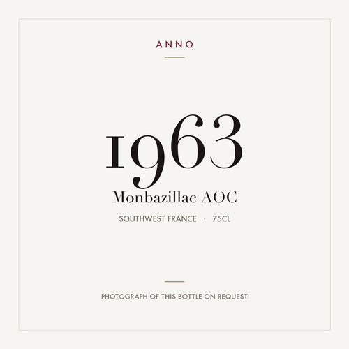 Monbazillac 1963 AOC 0,75l from Southwest France — ANNO vintage card; photograph of the actual bottle available on request