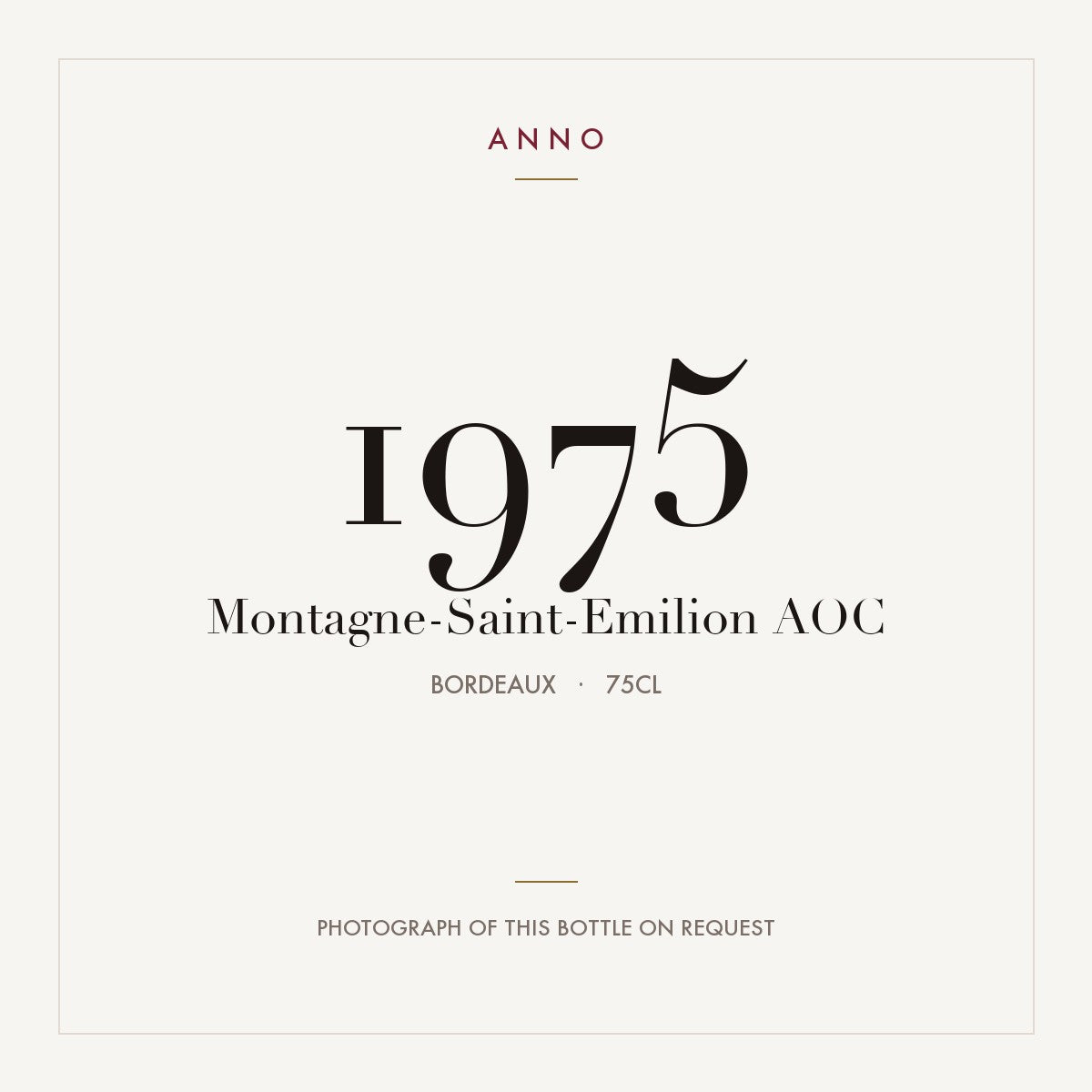 Montagne-Saint-Emilion 1975 AOC 0,75l from Bordeaux — ANNO vintage card; photograph of the actual bottle available on request