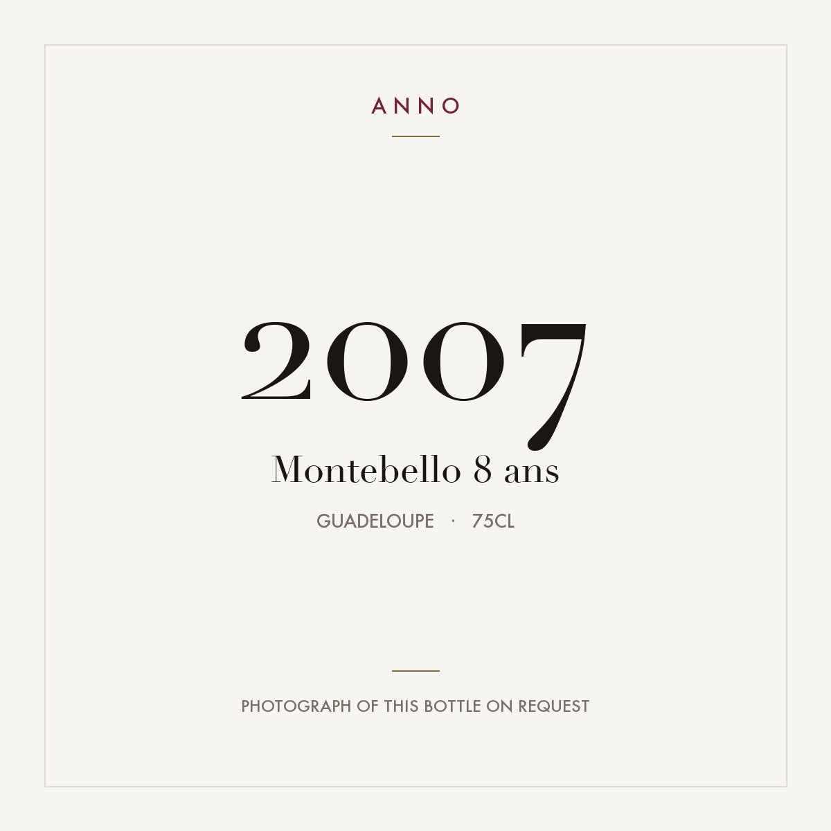 Montebello 8 ans 2007 0,75l from Guadeloupe — ANNO vintage card; photograph of the actual bottle available on request