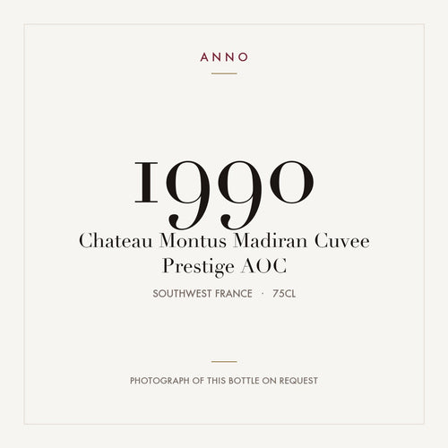 Chateau Montus Madiran Cuvee Prestige 1990 AOC 0,75l from Southwest France — ANNO vintage card; photograph of the actual bottle available on request