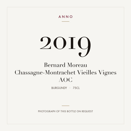 Bernard Moreau Chassagne-Montrachet Vieilles Vignes 2019 AOC 0,75l from Burgundy — ANNO vintage card; photograph of the actual bottle available on request