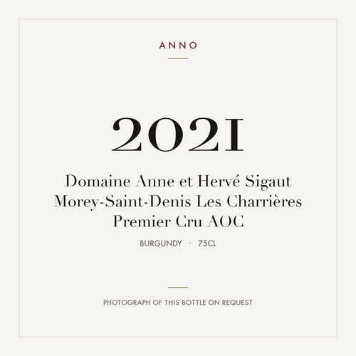 Domaine Anne et Herve Sigaut Morey-Saint-Denis Premier Cru Les Charrieres 2021 AOC 0,75l — ANNO vintage card; photograph of the actual bottle available on request