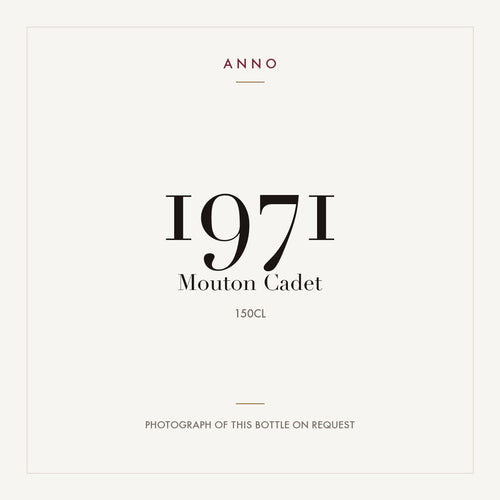 Mouton Cadet Bordeaux 1971 AOC 1,5l — ANNO-jaargangkaart; foto van de echte fles op aanvraag