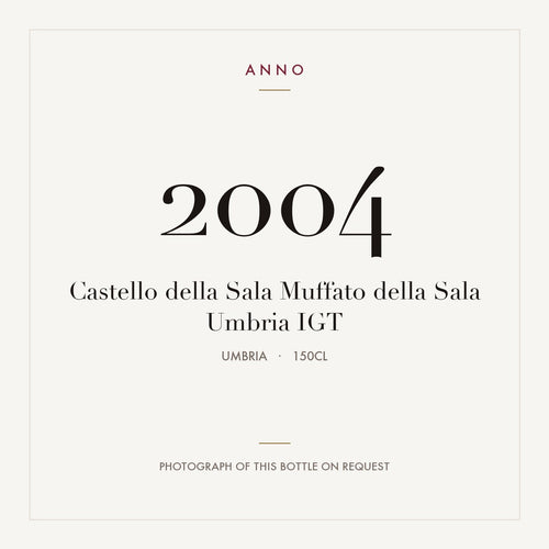 Castello della Sala Muffato della Sala Umbria 2004 IGT 1,5l, Umbría — tarjeta de añada ANNO; foto de la botella real disponible bajo petición