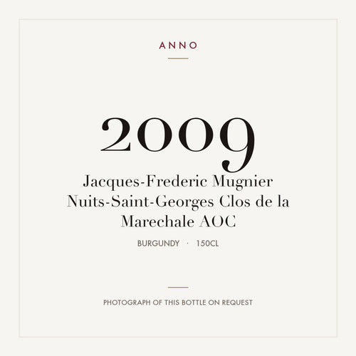Jacques-Frederic Mugnier Nuits-Saint-Georges Clos de la Marechale 2009 AOC 1,5l, Bourgogne — carte millésime ANNO ; photo de la bouteille réelle disponible sur demande