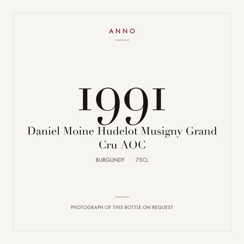 Daniel Moine Hudelot Musigny Grand Cru 1991 AOC 0,75l from Burgundy — ANNO vintage card; photograph of the actual bottle available on request