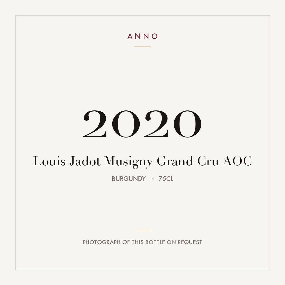 Louis Jadot Musigny Grand Cru 2020 AOC 0,75l from Burgundy — ANNO vintage card; photograph of the actual bottle available on request