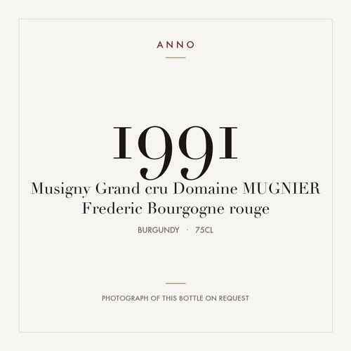 Domaine Jacques-Frederic Mugnier Musigny Grand Cru 1991 AOC 0,75l — ANNO-jaargangkaart; foto van de echte fles op aanvraag