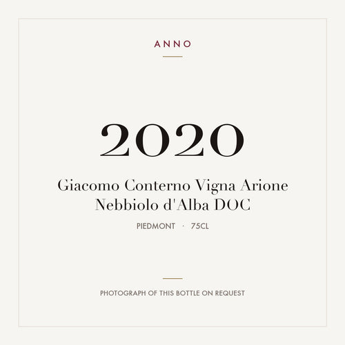 Giacomo Conterno Vigna Arione Nebbiolo d'Alba 2020 DOC 0,75l from Piedmont — ANNO vintage card; photograph of the actual bottle available on request