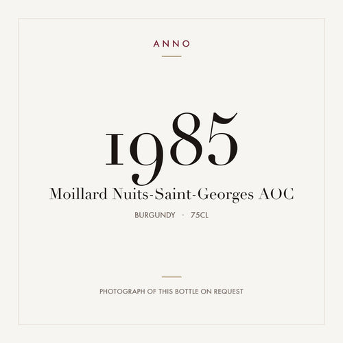 Moillard Nuits-Saint-Georges 1985 AOC 0,75l from Burgundy — ANNO vintage card; photograph of the actual bottle available on request