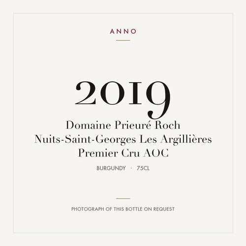 Domaine Prieure Roch Nuits-Saint-Georges Premier Cru Les Argillieres 2019 AOC 0,75l — ANNO vintage card; photograph of the actual bottle available on request