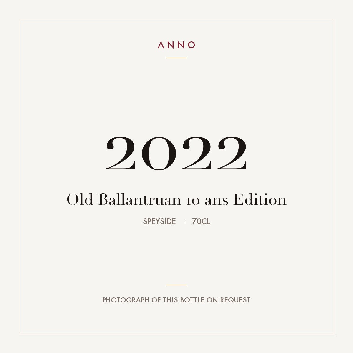 Old Ballantruan 10 ans Edition 2022 2022 0,7l from Speyside — ANNO vintage card; photograph of the actual bottle available on request