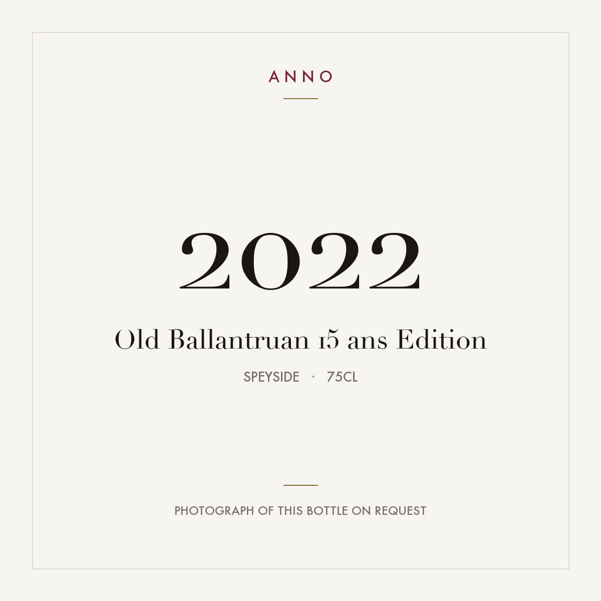 Old Ballantruan 15 ans Edition 2022 2022 0,75l from Speyside — ANNO vintage card; photograph of the actual bottle available on request