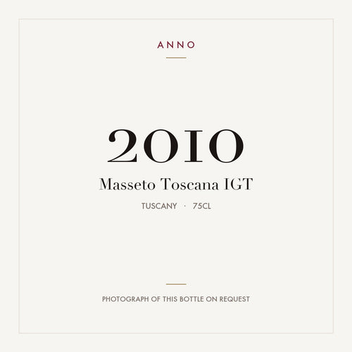 Masseto Toscana 2010 IGT 0,75l, Toscana — card dell'annata ANNO; foto della bottiglia reale disponibile su richiesta