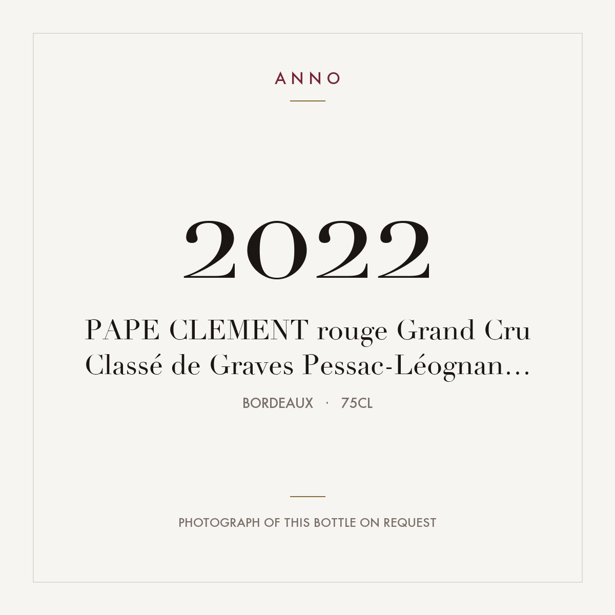 Chateau Pape Clement Pessac-Leognan 2022 AOC 0,75l — ANNO vintage card; photograph of the actual bottle available on request