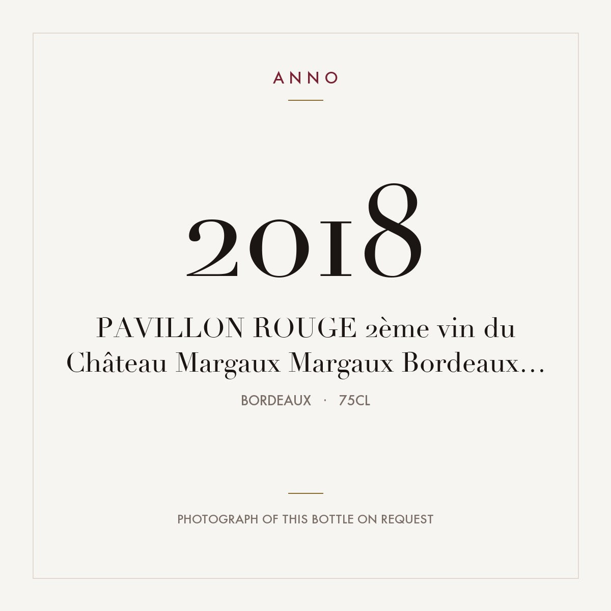 Chateau Margaux Pavillon Rouge du Chateau Margaux 2018 AOC 0,75l — ANNO vintage card; photograph of the actual bottle available on request