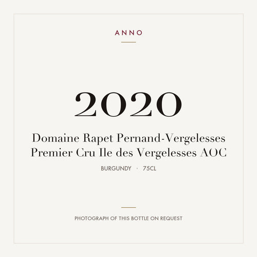 Domaine Rapet Pernand-Vergelesses Premier Cru Ile des Vergelesses 2020 AOC 0,75l from Burgundy — ANNO vintage card; photograph of the actual bottle available on request