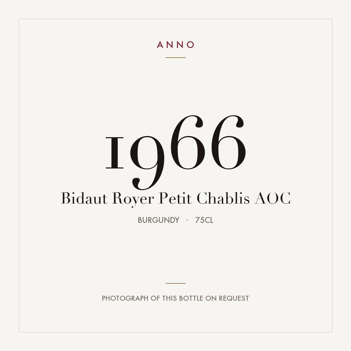 Bidaut Royer Petit Chablis 1966 AOC 0,75l from Burgundy — ANNO vintage card; photograph of the actual bottle available on request