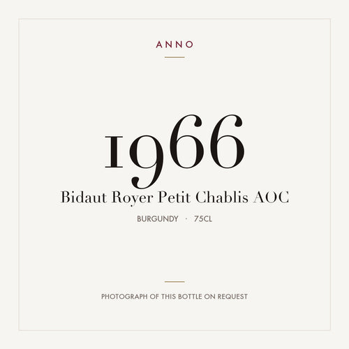 Bidaut Royer Petit Chablis 1966 AOC 0,75l from Burgundy — ANNO vintage card; photograph of the actual bottle available on request