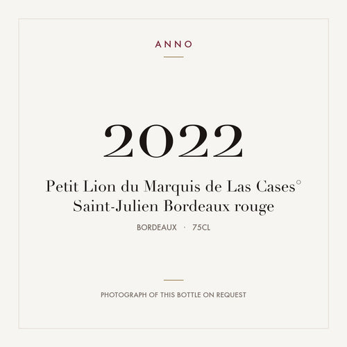 Petit Lion du Marquis de Las Cases Saint-Julien 2022 AOC 0,75l — ANNO vintage card; photograph of the actual bottle available on request