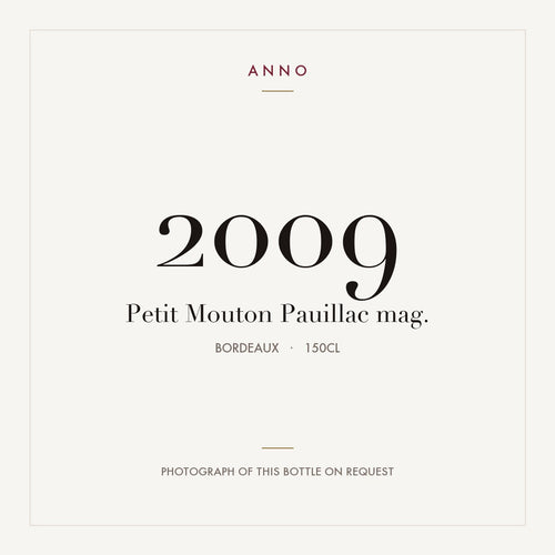 Le Petit Mouton de Mouton Rothschild Pauillac 2009 AOC 1,5l — carte millésime ANNO ; photo de la bouteille réelle disponible sur demande