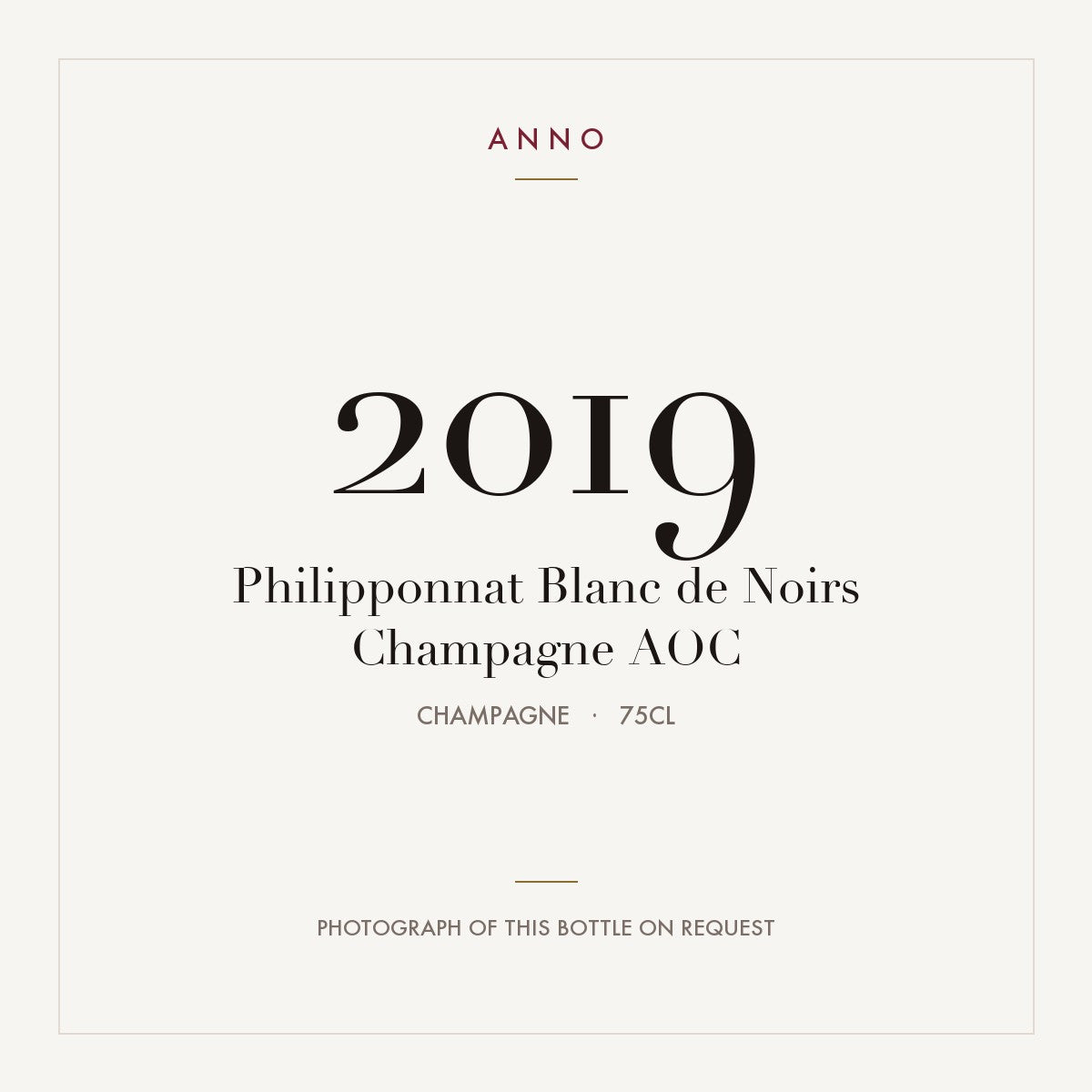 Philipponnat Blanc de Noirs Champagne 2019 AOC 0,75l from Champagne — ANNO vintage card; photograph of the actual bottle available on request