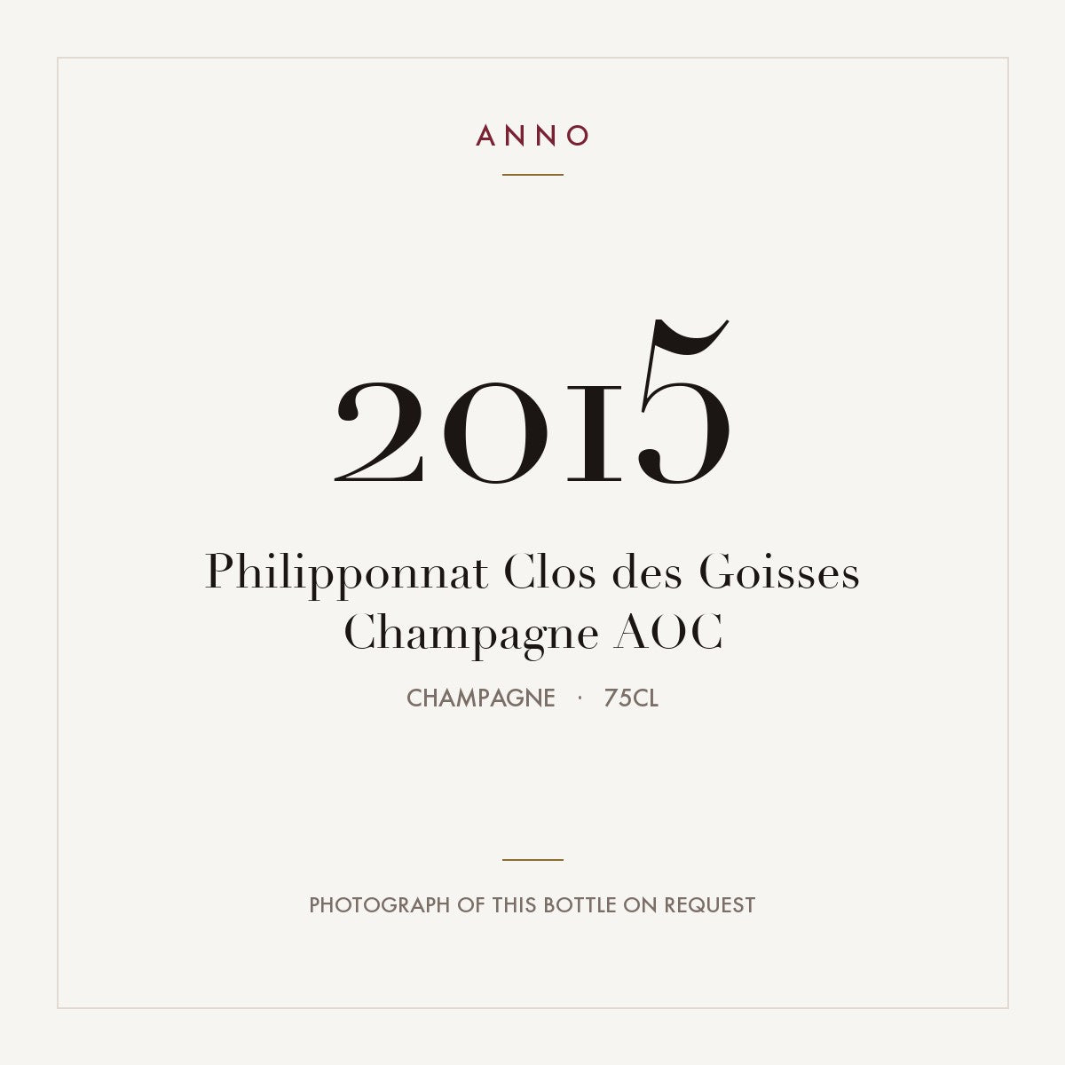 Philipponnat Clos des Goisses Champagne 2015 AOC 0,75l from Champagne — ANNO vintage card; photograph of the actual bottle available on request