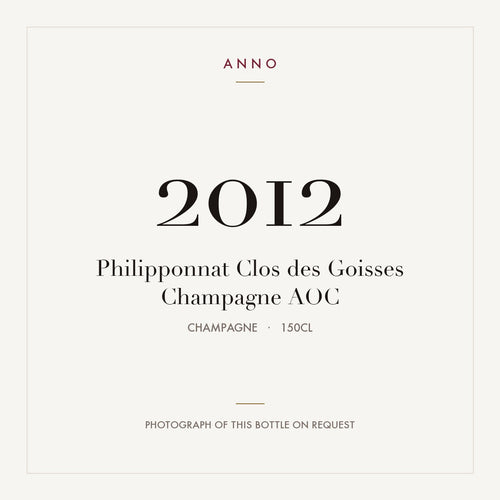 Philipponnat Clos des Goisses Champagne 2012 AOC 1,5l from Champagne — ANNO vintage card; photograph of the actual bottle available on request