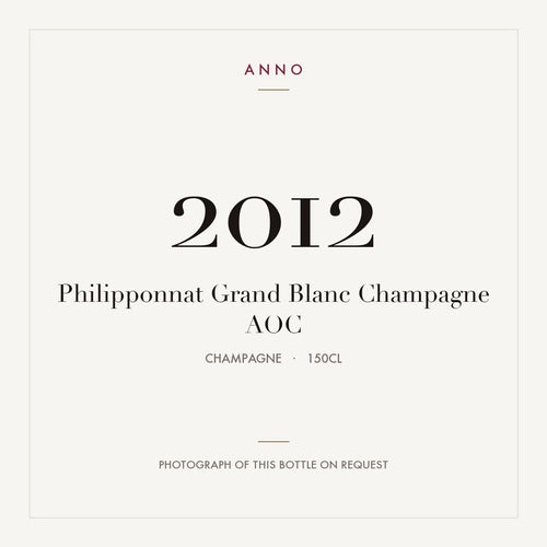 Philipponnat Grand Blanc Champagne 2012 AOC 1,5l, Champagne — ANNO-jaargangkaart; foto van de echte fles op aanvraag