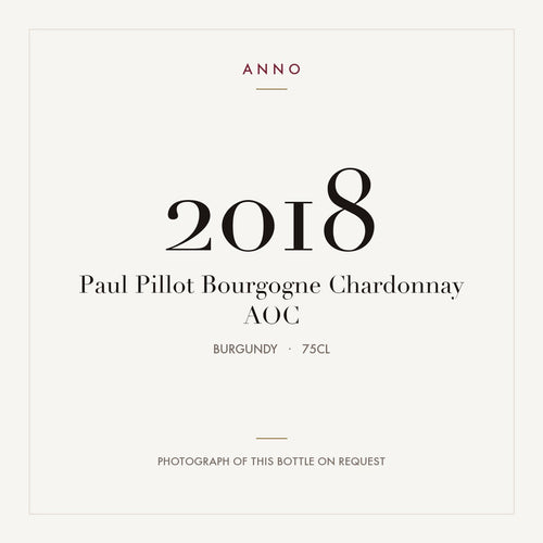 Paul Pillot Bourgogne Chardonnay 2018 AOC 0,75l from Burgundy — ANNO vintage card; photograph of the actual bottle available on request