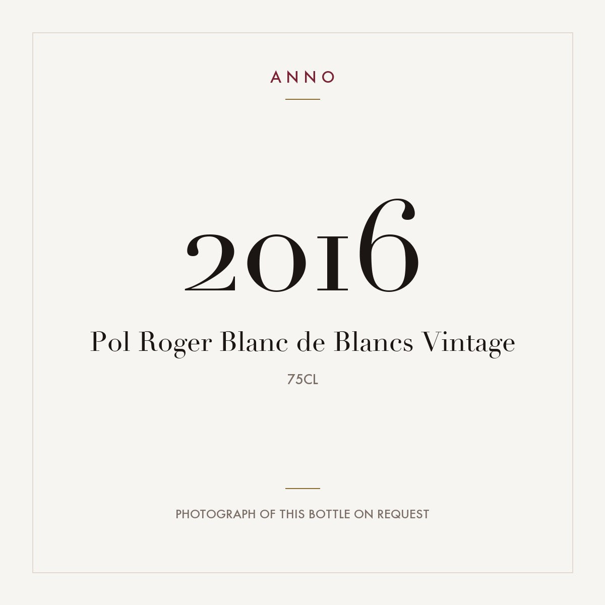 Pol Roger Blanc de Blancs Champagne 2016 AOC 0,75l — ANNO vintage card; photograph of the actual bottle available on request