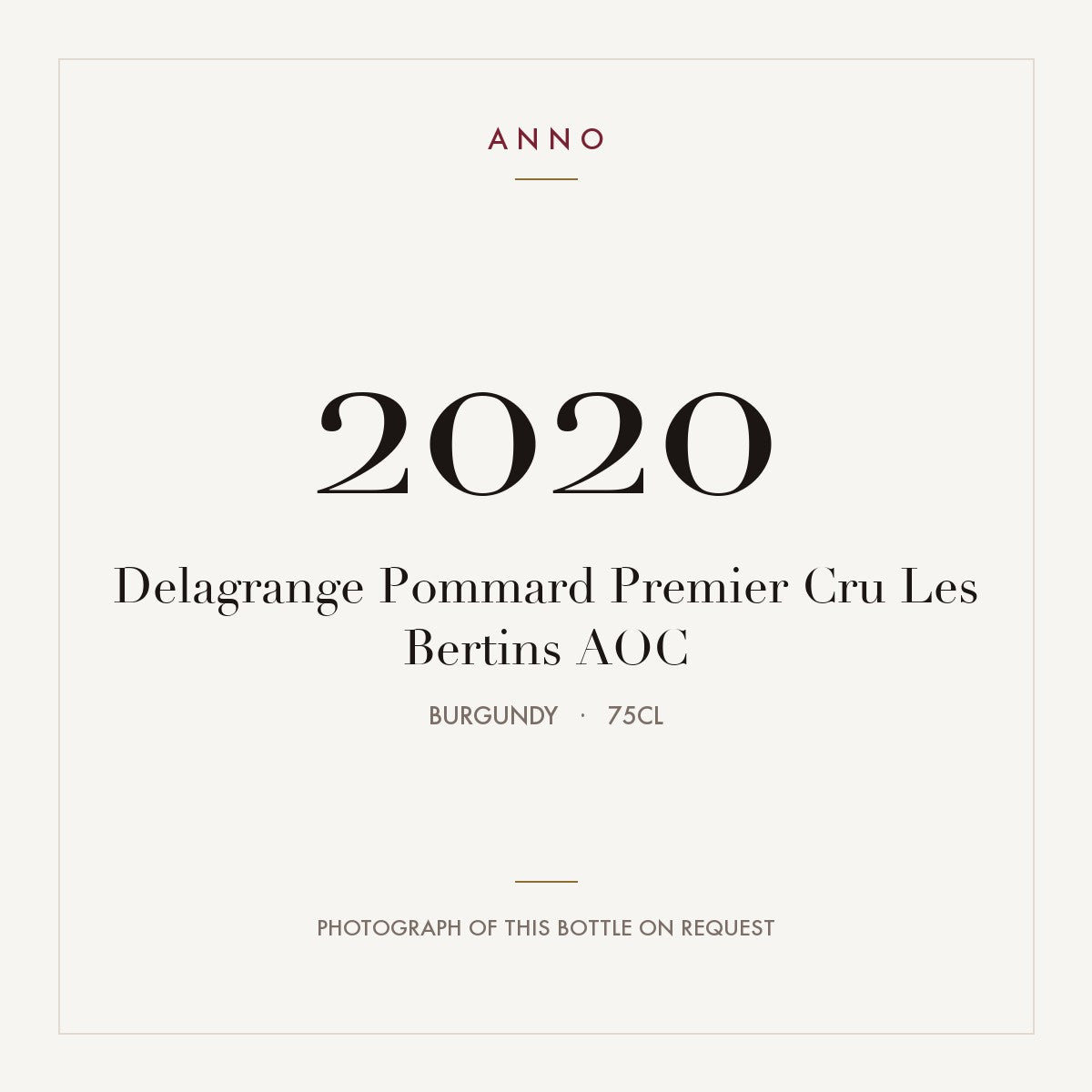 Delagrange Pommard Premier Cru Les Bertins 2020 AOC 0,75l from Burgundy — ANNO vintage card; photograph of the actual bottle available on request