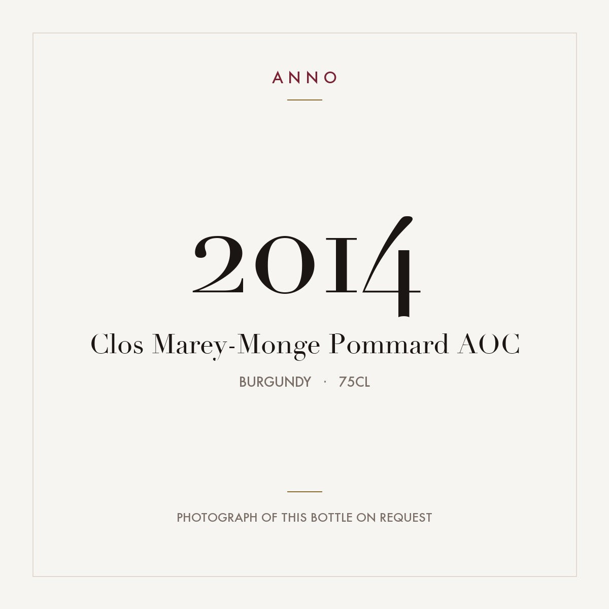 Clos Marey-Monge Pommard 2014 AOC 0,75l from Burgundy — ANNO vintage card; photograph of the actual bottle available on request