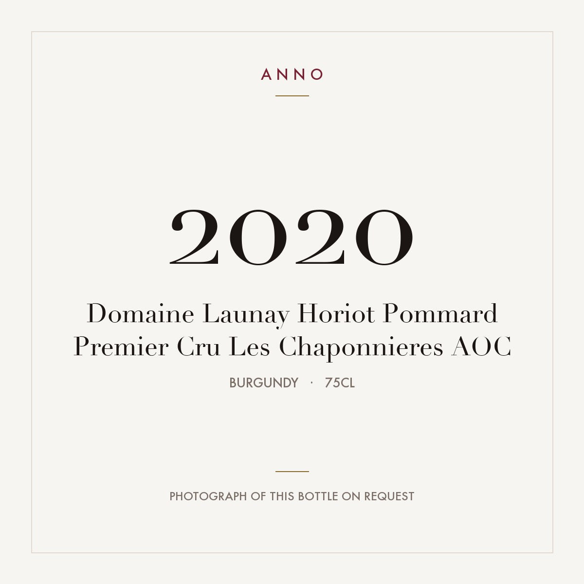 Domaine Launay Horiot Pommard Premier Cru Les Chaponnieres 2020 AOC 0,75l from Burgundy — ANNO vintage card; photograph of the actual bottle available on request