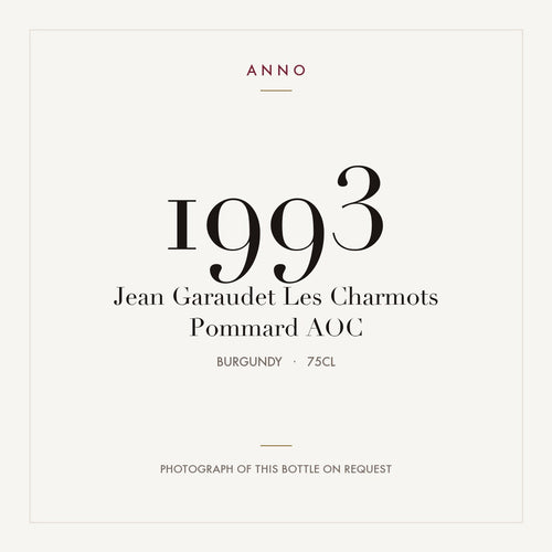 Jean Garaudet Les Charmots Pommard 1993 AOC 0,75l from Burgundy — ANNO vintage card; photograph of the actual bottle available on request