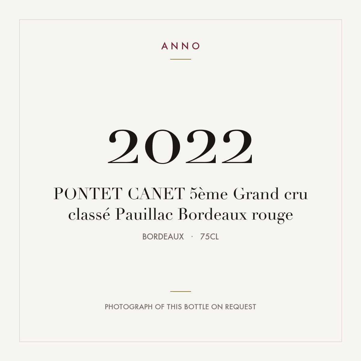 Chateau Pontet-Canet Pauillac 2022 AOC 0,75l — ANNO vintage card; photograph of the actual bottle available on request