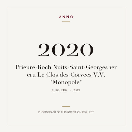 Prieure-Roch Nuits-Saint-Georges 1er cru Le Clos des Corvees V.V. "Monopole" 2020 0,75l from Burgundy — ANNO vintage card; photograph of the actual bottle available on request