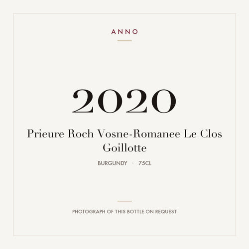 Prieure Roch Vosne-Romanee Le Clos Goillotte 2020 0,75l — ANNO vintage card; photograph of the actual bottle available on request