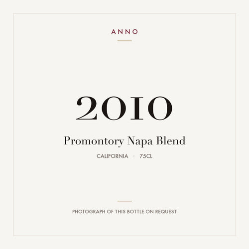 Promontory Napa Blend 2010 0,75l — ANNO-årgangskort; foto af den faktiske flaske på forespørgsel