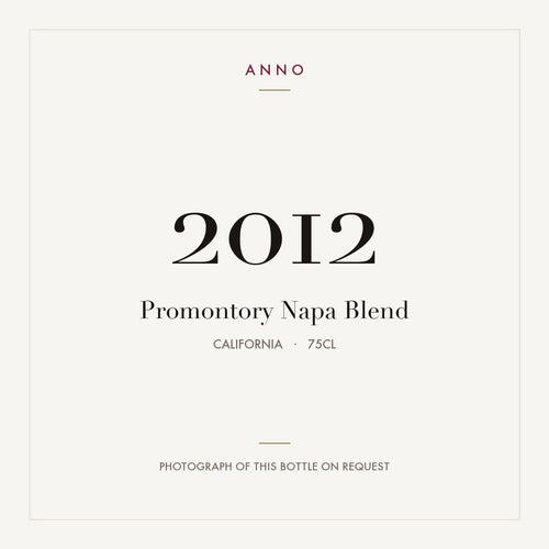 Promontory Napa Blend 2012 0,75l — card dell'annata ANNO; foto della bottiglia reale disponibile su richiesta