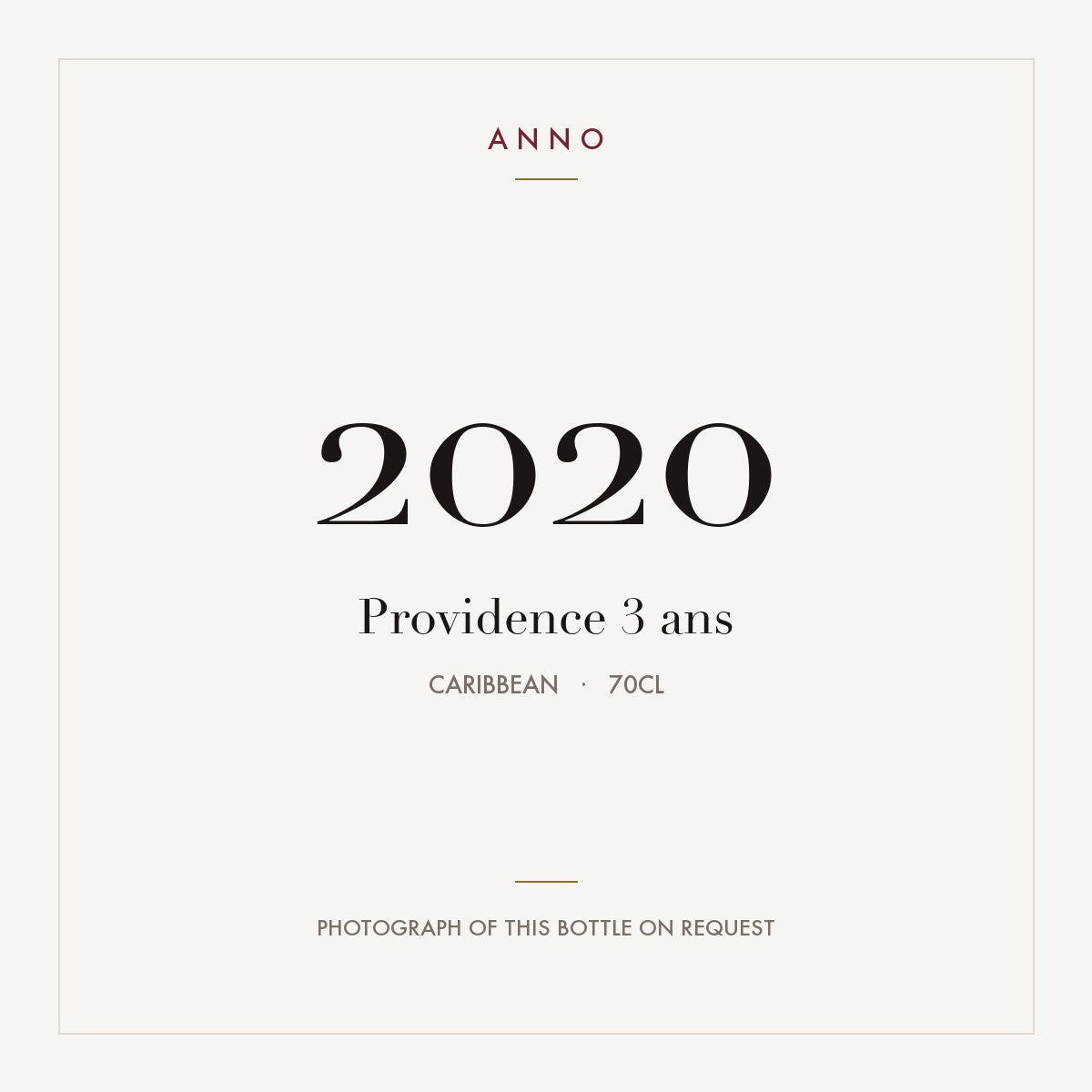 Providence 3 ans 2020 0,7l from Caribbean — ANNO vintage card; photograph of the actual bottle available on request