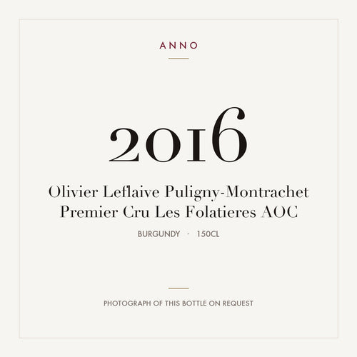 Olivier Leflaive Puligny-Montrachet Premier Cru Les Folatieres 2016 AOC 1,5l from Burgundy — ANNO vintage card; photograph of the actual bottle available on request