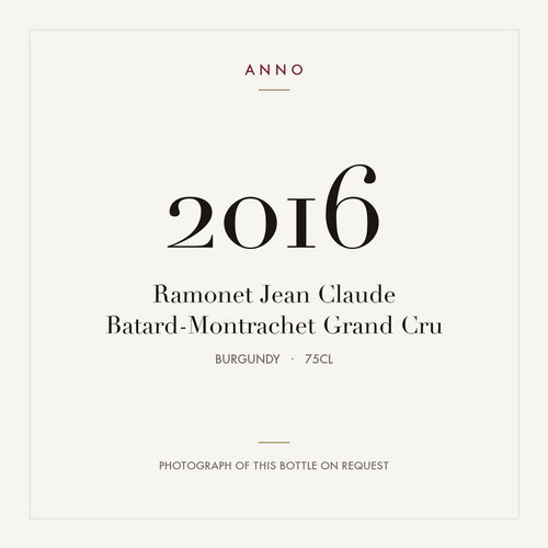 Ramonet Jean Claude Batard-Montrachet Grand Cru 2016 0,75l from Burgundy — ANNO vintage card; photograph of the actual bottle available on request