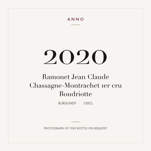 Ramonet Jean Claude Chassagne-Montrachet 1er cru Boudriotte 2020 1,5l from Burgundy — ANNO vintage card; photograph of the actual bottle available on request